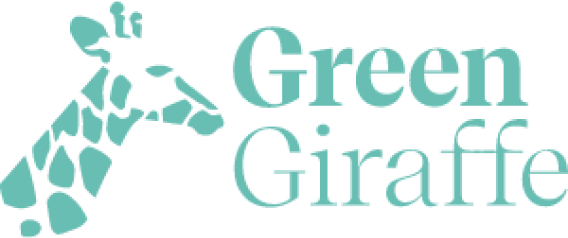 Stylized teal giraffe head with the text 'Green Giraffe'.
