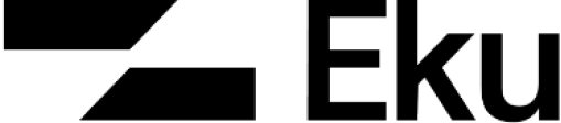 Black geometric logo with two parallelograms next to the text 'Eku'.