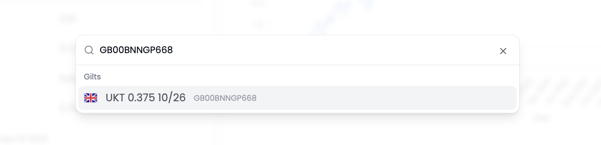 Finding a bond by ISIN in BlueGamma global search